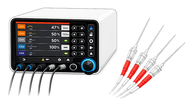 Generador de radiofrecuencia CoATherm AK-A304 multicanal con electrodos